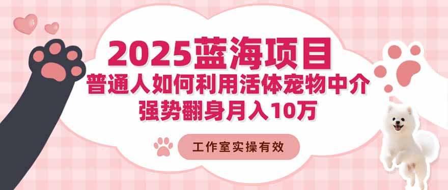 2025蓝海项目：普通人如何利用活体宠物中介，强势翻身月入10万-董叔项目网