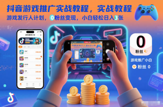 抖音游戏推广实战教程,游戏发行人计划,0粉丝变现,小白轻松日入3张-董叔项目网
