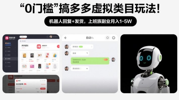 0门槛搞多多虚拟类目玩法！机器人回复+发货，上班族副业月入1-5W【揭秘】-董叔项目网