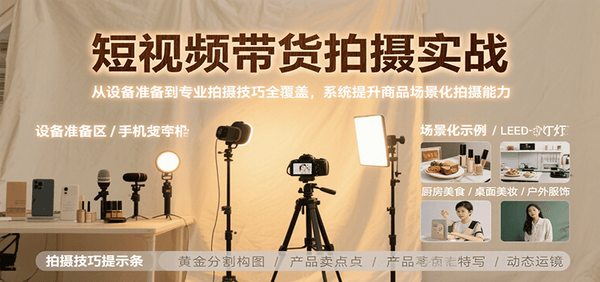 短视频带货拍摄实战，从设备准备到专业拍摄技巧全覆盖，系统提升商品场景化拍摄能力-董叔项目网