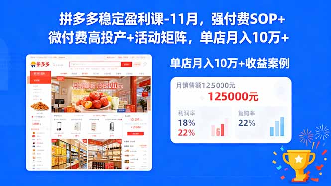 拼多多稳定盈利课-11月，强付费SOP+微付费高投产+活动矩阵，单店月入10w+-董叔项目网