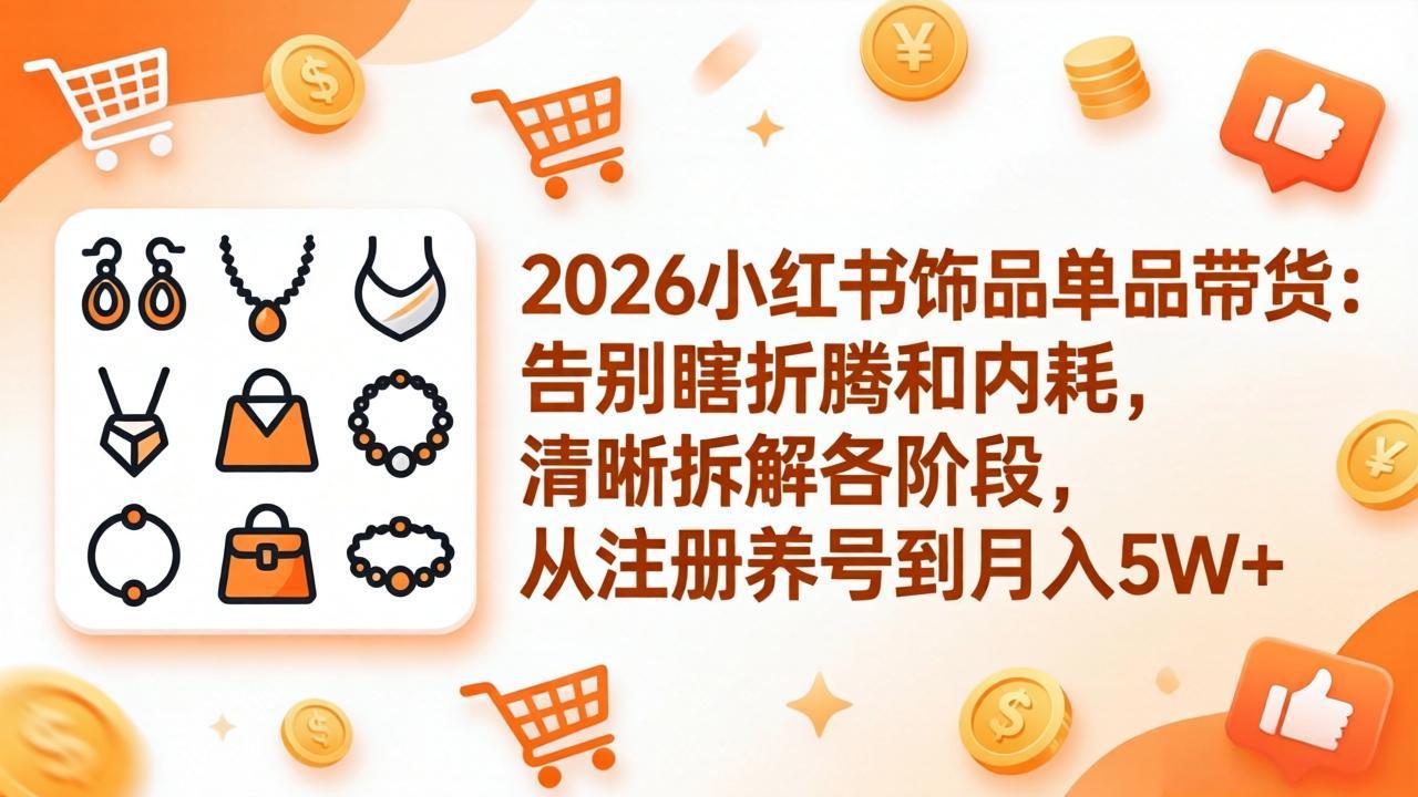 2026小红书饰品单品带货：告别瞎折腾和内耗，清晰拆解各阶段，从注册养号到月入5W+-董叔项目网