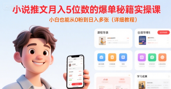 小说推文月入5位数的爆单秘籍实操课，，小白也能从0粉到日入多张(详细教程)-董叔项目网