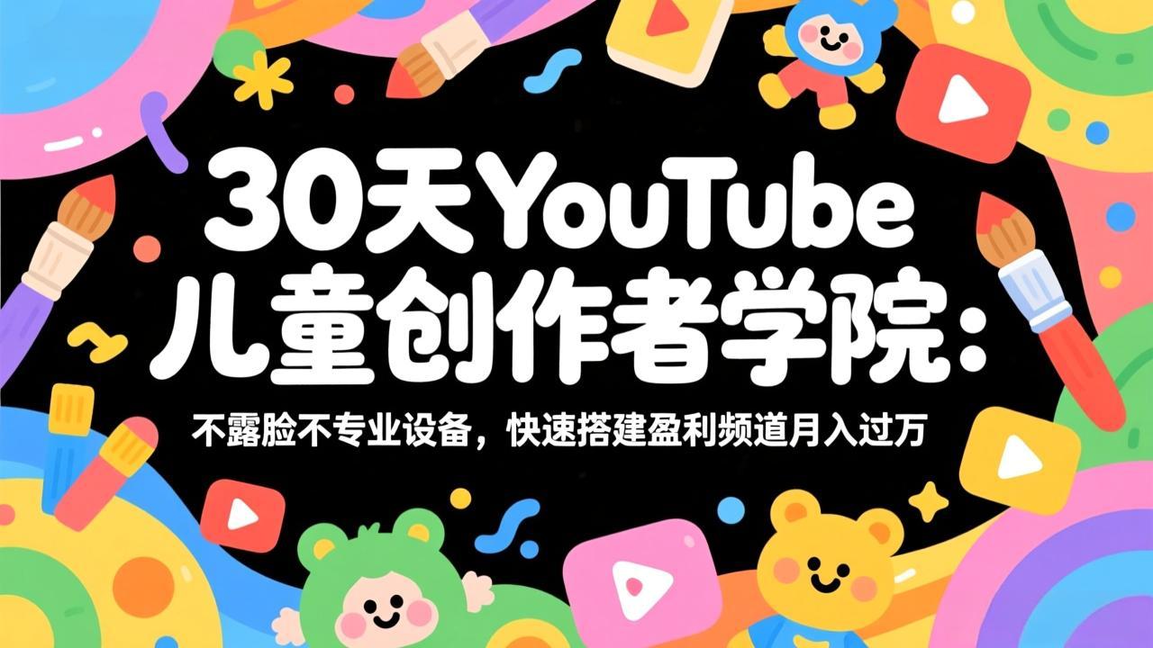 30天YouTube儿童创作者学院：不露脸不专业设备，快速搭建盈利频道月入过万-董叔项目网