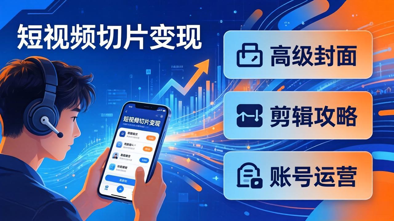 短视频切片变现速成班2.0：高级封面+剪辑攻略+账号运营，0基础小白快速入局副业-董叔项目网