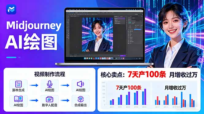 AI绘图照片开口说话视频制作：Midjourney+数字人，7天产100条月增收过万-董叔项目网