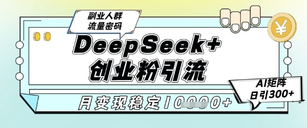 DeepSeek+创业粉精准引流，全新分享课4.0玩法，AI矩阵日引300+，多种变现方式，稳定月入1W-董叔项目网