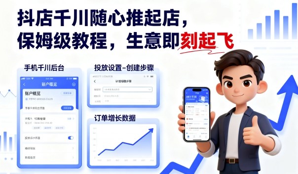 抖店千川随心推起店，保姆级教程，生意即刻起飞-董叔项目网