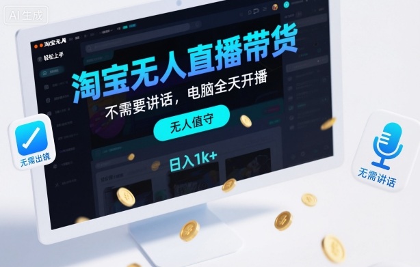 淘宝无人直播带货，不需要出镜，不需要讲话，电脑全天开播，轻松上手，日入1k+【揭秘】-董叔项目网