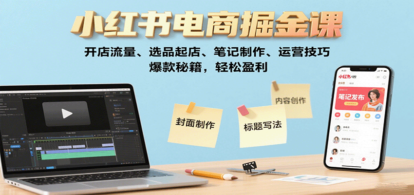 小红书电商掘金课：开店流量、选品起店、笔记制作、运营技巧，爆款秘籍，轻松盈利-董叔项目网