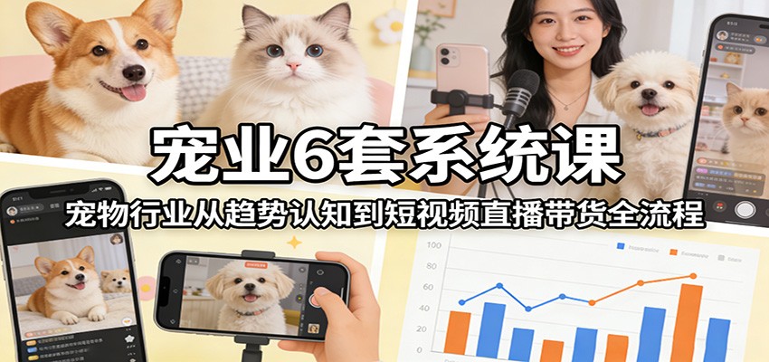 宠业6套系统课：宠物行业从趋势认知到短视频直播带货全流程-董叔项目网