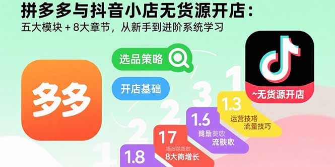 拼多多与抖音小店无货源开店：五大模块+8大章节，从新手到进阶系统学习-董叔项目网