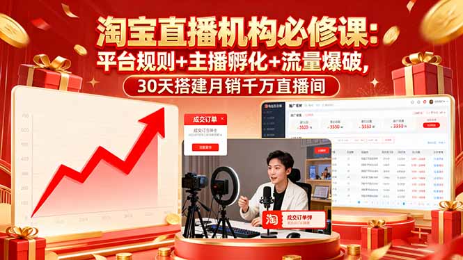 淘宝直播机构必修课：平台规则/主播孵化/流量爆破,30天搭建月销千万直播间-董叔项目网