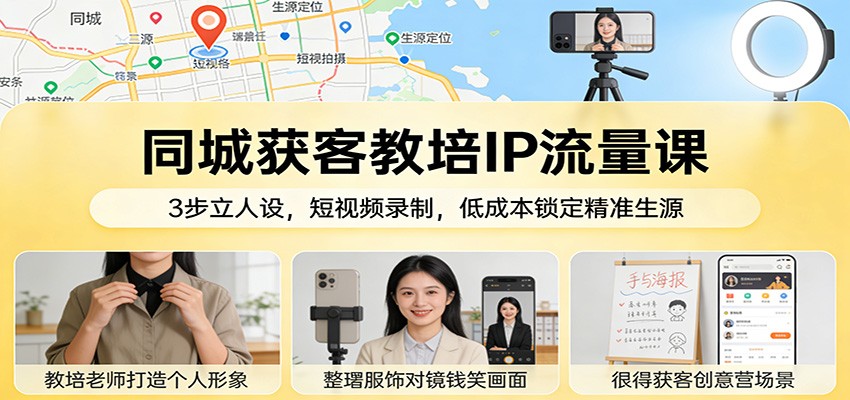 同城获客教培IP流量课：3步立人设，短视频录制，低成本锁定精准生源-董叔项目网