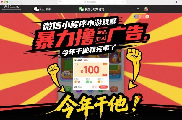 微信小程序小游戏暴力撸广告,单机日入100,今年干他就完事了-董叔项目网