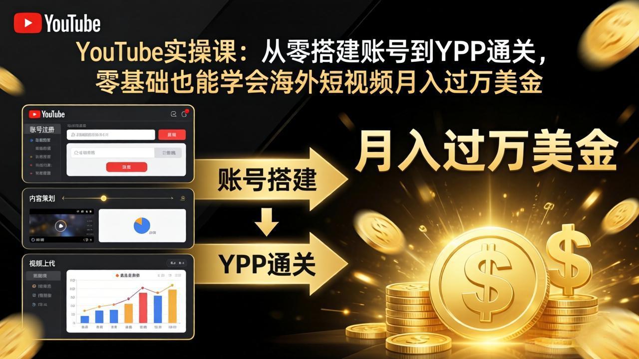 YouTube实操课：从零搭建账号到YPP通关，零基础也能学会海外短视频月入过万美金-董叔项目网