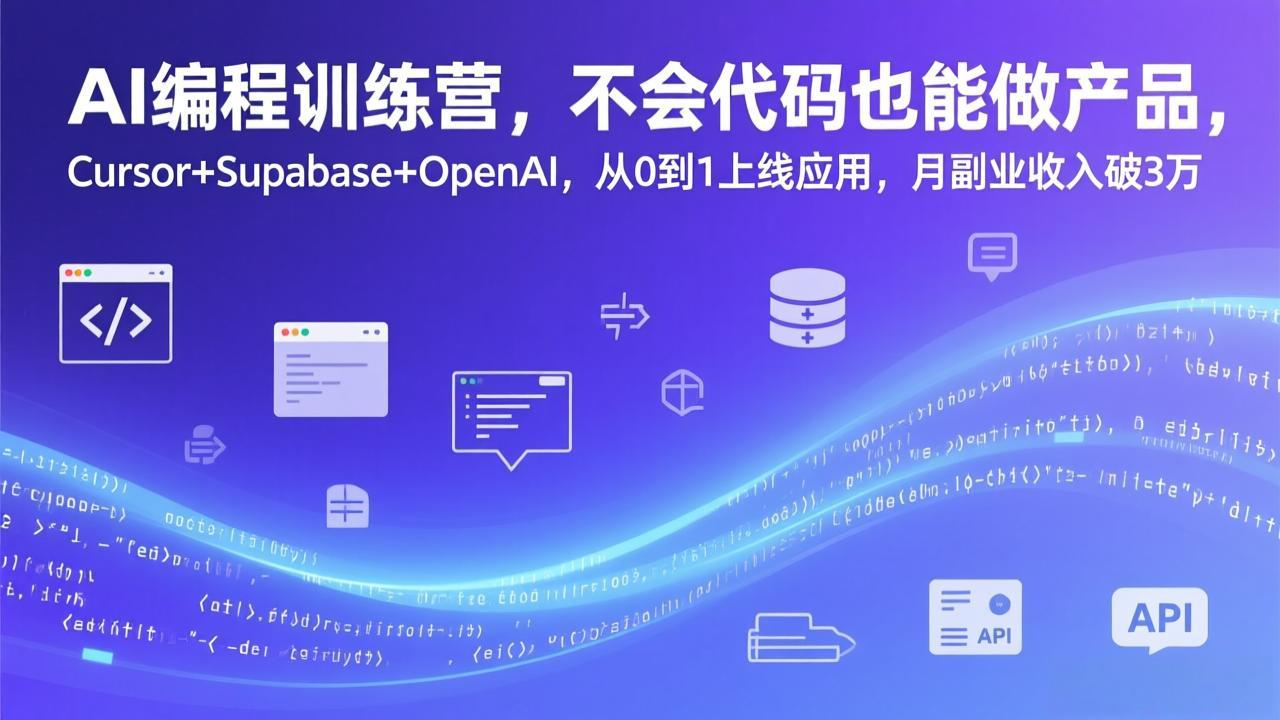 AI编程训练营，不会代码也能做产品，Cursor+Supabase+OpenAI，从0到1上线应用，月副业收入破3万-董叔项目网