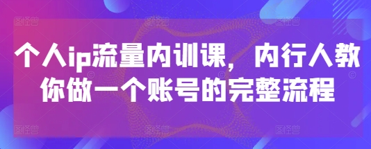 个人ip流量内训课，内行人教你做一个账号的完整流程-董叔项目网