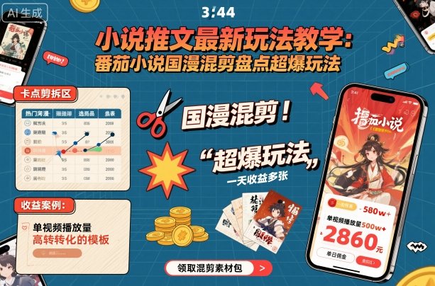 小说推文最新玩法教学，番茄小说国漫混剪盘点超爆玩法，全程干货，一天收益多张-董叔项目网