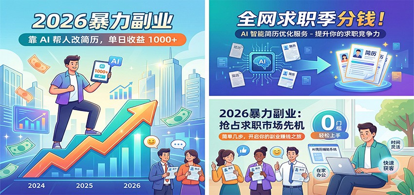 2026暴力副业：靠AI帮人改简历，单日收益1000+，全网求职季分钱-董叔项目网