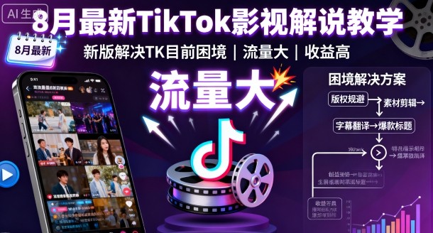 8月最新TikTok影视解说教学，新版解决TK目前困境，流量大，收益高-董叔项目网