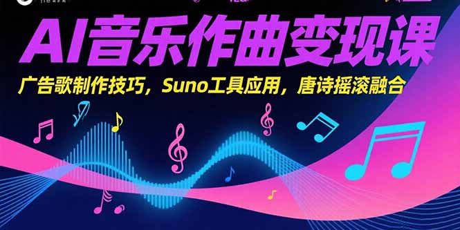 AI音乐作曲变现课，广告歌制作技巧，Suno工具应用，唐诗摇滚融合-董叔项目网