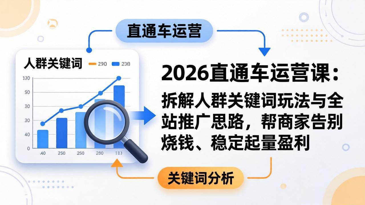 2026直通车运营课：拆解人群关键词玩法与全站推广思路，帮商家告别烧钱、稳定起量盈利-董叔项目网