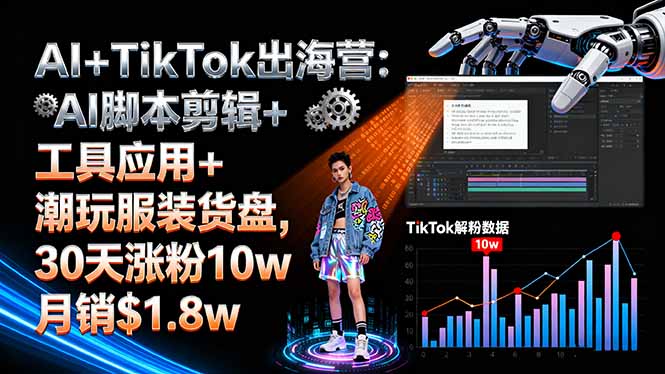 AI+TikTok出海营:AI脚本剪辑+工具应用+潮玩服装货盘,30天涨粉10w月销$1.8w-董叔项目网
