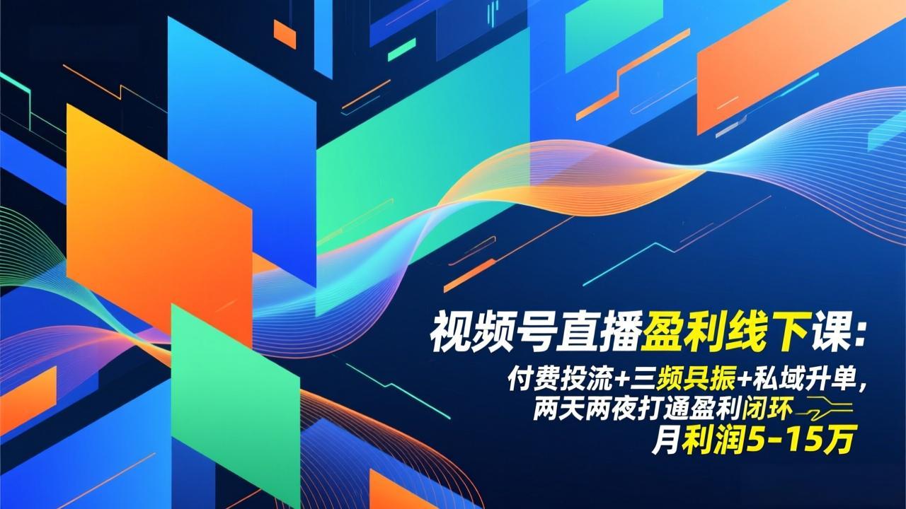 视频号直播盈利线下课：付费投流+三频共振+私域升单，两天两夜打通盈利闭环，月利润5-15万-董叔项目网