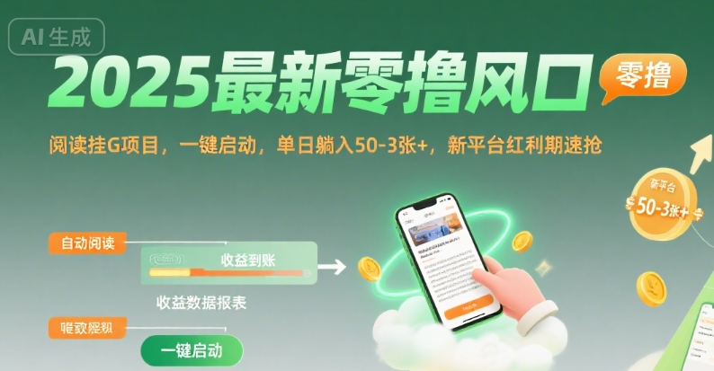 2025最新零撸风口，阅读挂G项目，一键启动，单日躺入 50-3张+，新平台红利期速抢【揭秘】-董叔项目网