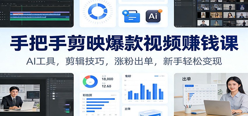 手把手剪映爆款视频赚钱课:AI工具,剪辑技巧,涨粉出单,新手轻松变现-董叔项目网