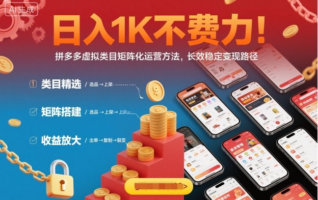 日入1K不费力!拼多多虚拟类目矩阵化运营方法,长效稳定变现路径-董叔项目网