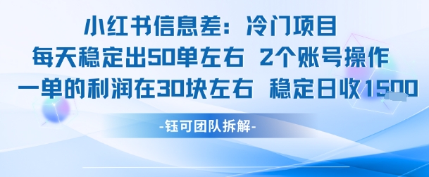小红书信息差冷门项目一单利润30块每天稳定1.5k左右2个账号操作-董叔项目网