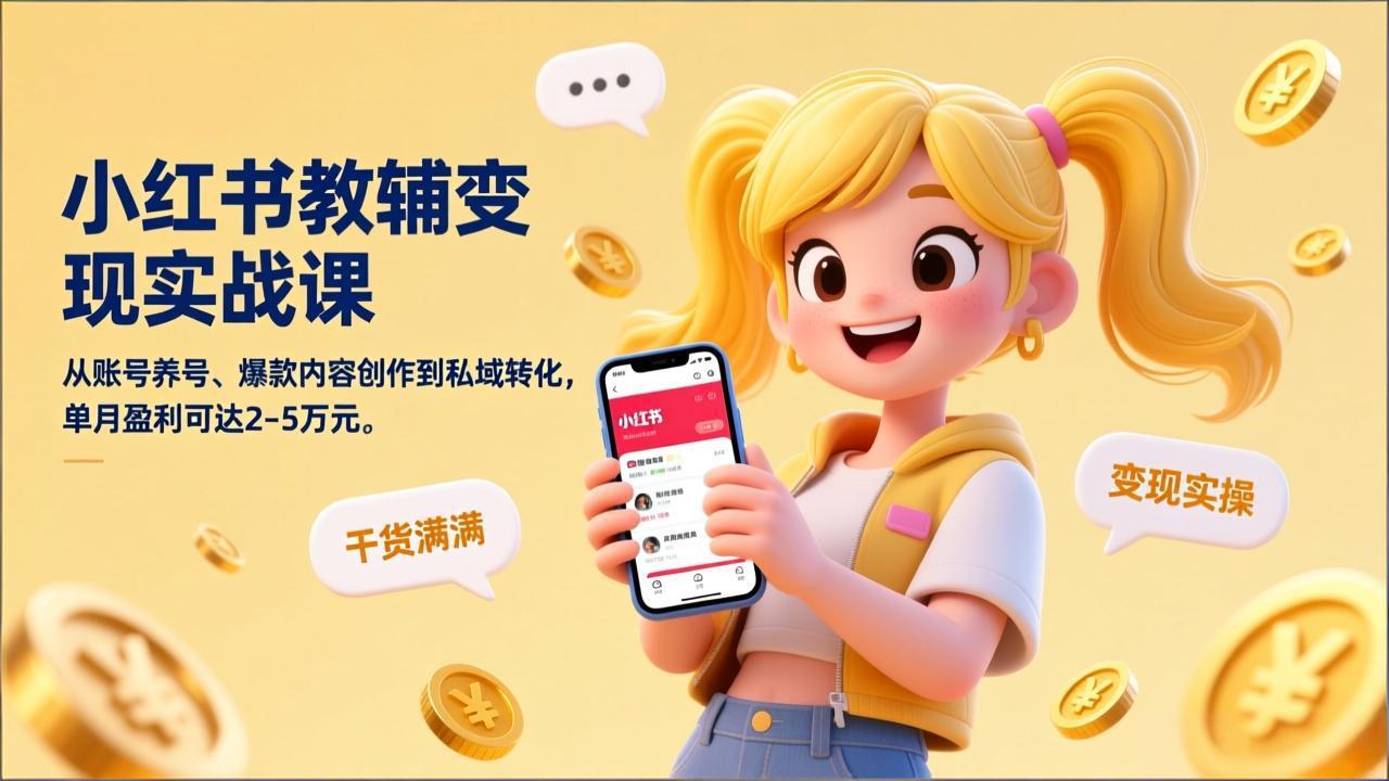 小红书教辅变现实战课，从账号养号、爆款内容创作到私域转化，单月盈利可达2-5万元-董叔项目网