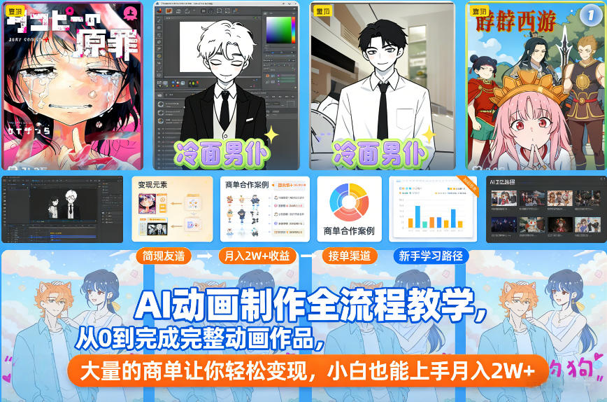 AI动画制作全流程教学,从0到完成完整动画作品,大量的商单让你轻松变现,小白也能上手月入2W+-董叔项目网