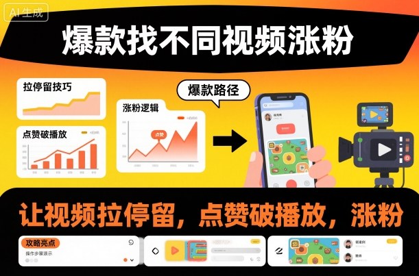 爆款找不同视频涨粉,让视频拉停留,实现点赞,破播放,涨粉-董叔项目网