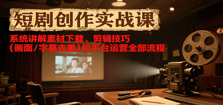 短剧创作实战课，系统讲解素材下载、剪辑技巧(画面/字幕去重)和平台运营全部流程-董叔项目网