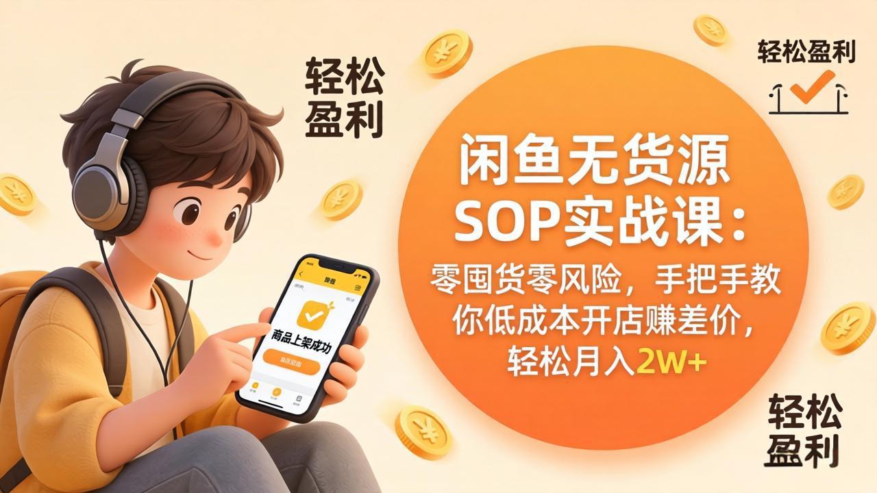 闲鱼无货源SOP实战课：零囤货零风险，手把手教你低成本开店赚差价，轻松月入2w+-董叔项目网