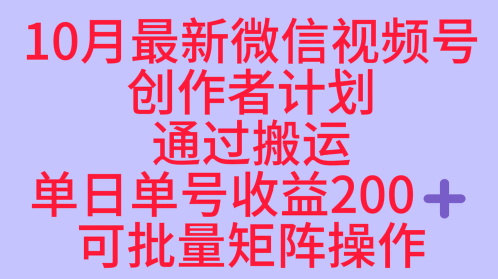 10月最新视频号收益最大化赛道长久稳定红利项目，单日单号收益2张+可批量矩阵操作-董叔项目网