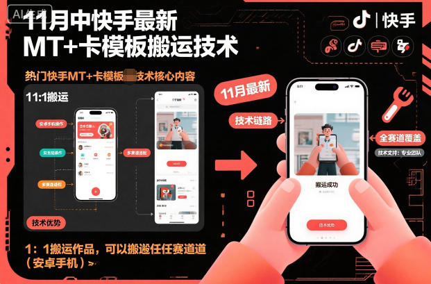 11月中快手最新MT+卡模板搬运技术,1:1搬运作品,可以搬运任何赛道(安卓手机)-董叔项目网