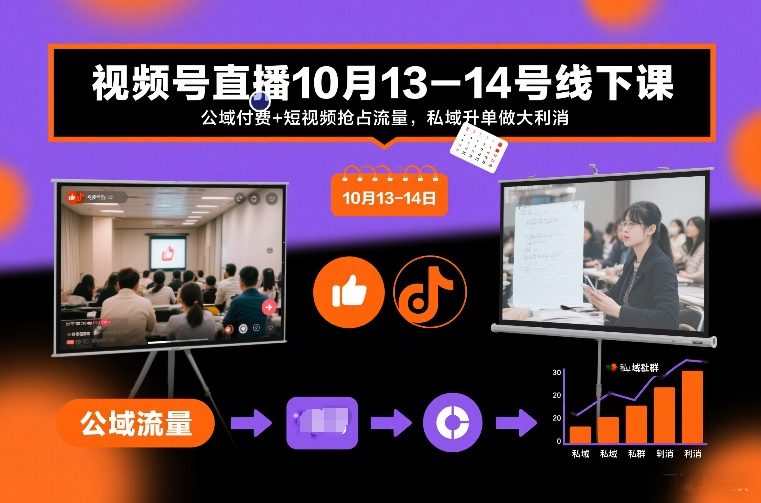 视频号直播10月13-14号线下课，公域付费+短视频抢占流量，私域升单做大利消-董叔项目网