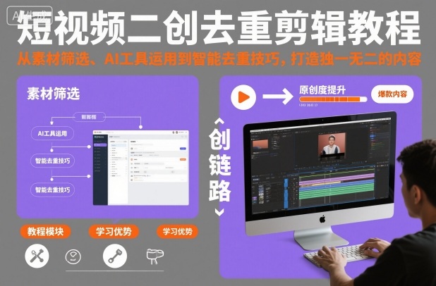 短视频二创去重剪辑教程,从素材筛选、AI工具运用到智能去重技巧,打造独一无二的内容-董叔项目网