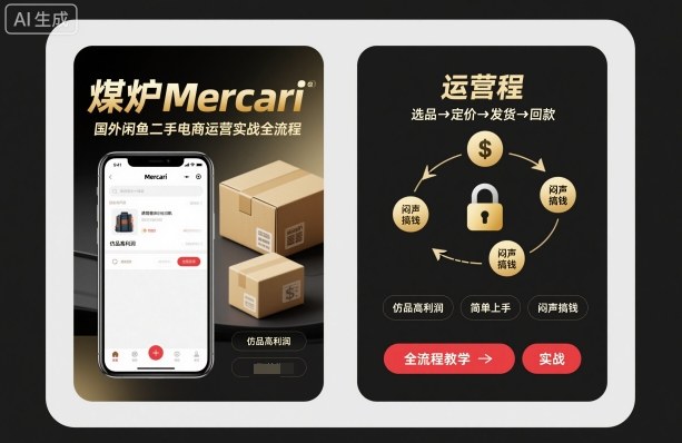 煤炉Mercari国外闲鱼二手电商运营实战全流程，仿品高利润，简单上手，闷声搞钱-董叔项目网