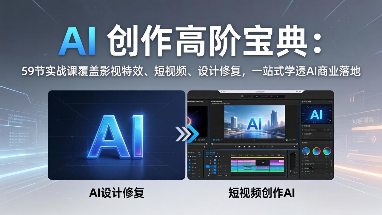 AI 创作高阶宝典：59节实战课覆盖影视特效、短视频、设计修复，一站式学透AI商业落地-董叔项目网