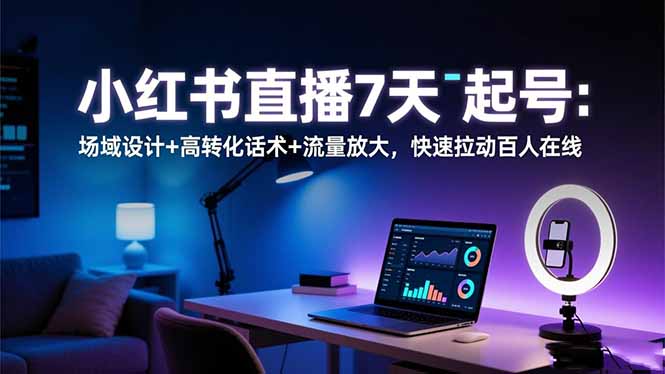 小红书直播7天起号:场域设计+高转化话术+流量放大,快速拉动百人在线-董叔项目网