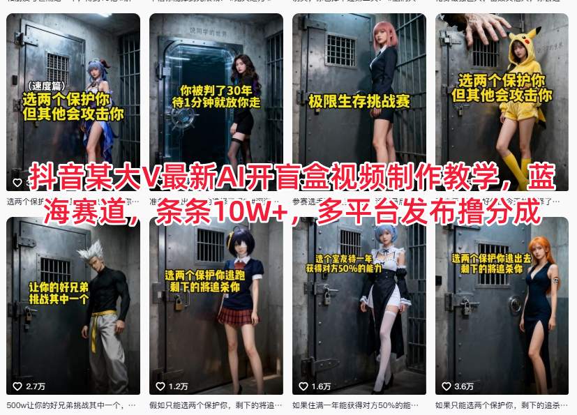 抖音某大V最新AI开盲盒视频制作教学,蓝海赛道,条条10W+,多平台发布撸分成-董叔项目网