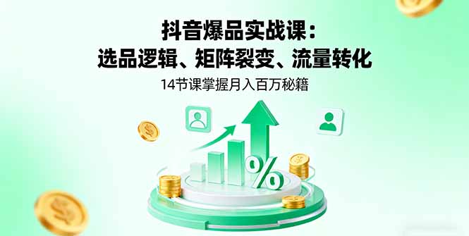 抖音爆品实战课：选品逻辑、矩阵裂变、流量转化，14节课掌握月入百万秘籍-董叔项目网