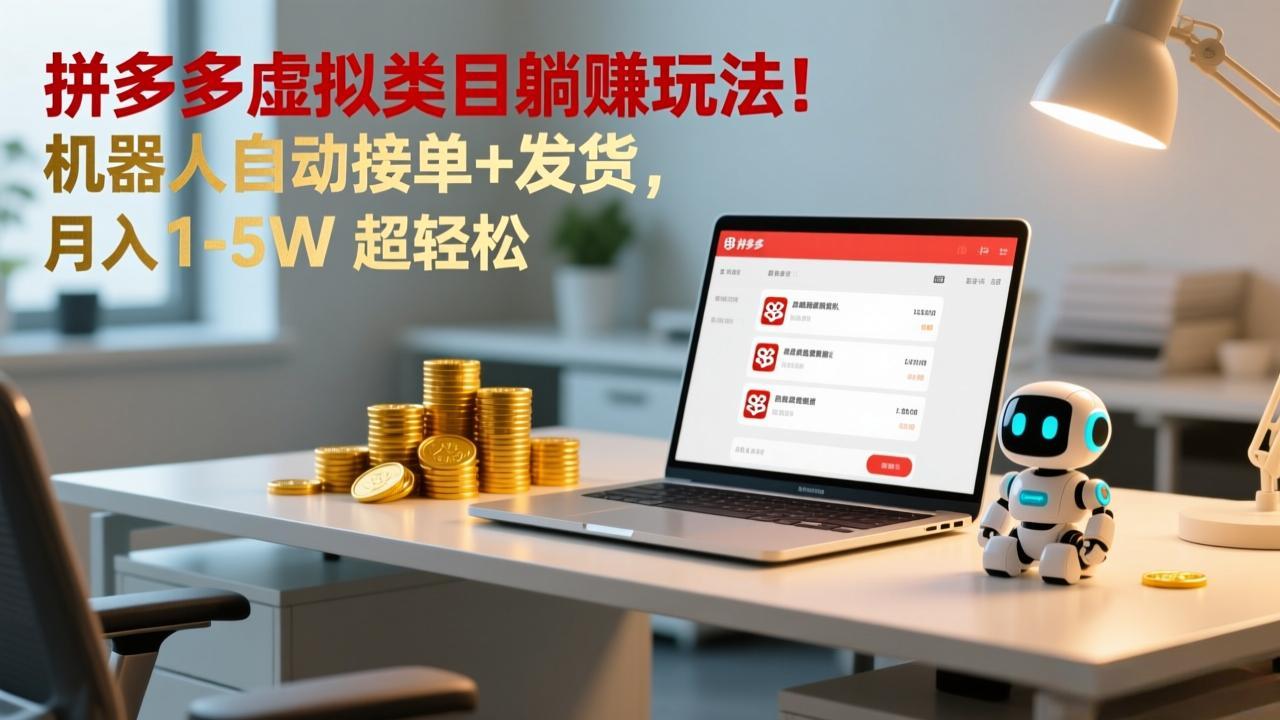多多虚拟类目躺赚玩法！机器人自动接单+发货，月入 1-5W 超轻松-董叔项目网
