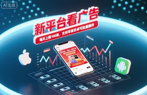 新台看广告，养好机一条5毛到5块，单机日入30到100，支持苹果安卓，可批量操作。-董叔项目网