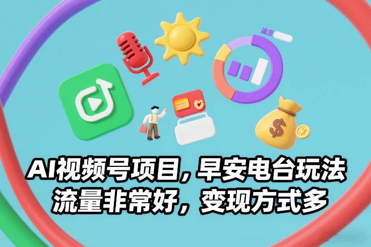 AI视频号项目，早安电台玩法，流量非常好，变现方式多-董叔项目网